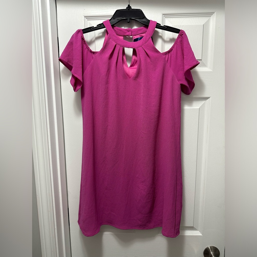 Francesca’s Blue Rain Pink Cold Shoulder Dress